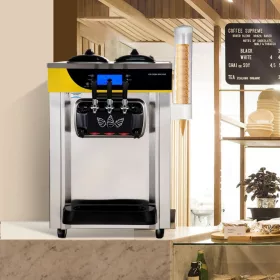   Fagylaltgép 2200W professzionális 3 ízesítőfejes csavaros fagyigép 22–30 liter/óra kapacitással, LCD-kijelzővel