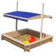 Children's wooden frame sandbox with adjustable protective cover and sunshade blue 120x120 cm