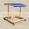 Children's wooden frame sandbox with adjustable protective cover and sunshade blue 120x120 cm