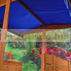 Children's wooden frame sandpit with bench with protective cover and parasol blue 120x120 cm