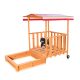 Children's wooden frame sandbox with veranda with protective roof and parasol in red