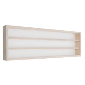 Fali vitrin modell szekrény 3 polc 100x30x8,5 cm makett kisautó, modellvasút gyűjtő plexi tolóajtóva