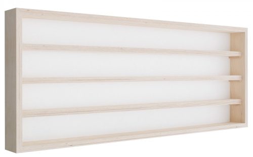 Fali vitrin modell szekrény 4 polc 100X39X8,5 cm kisautó, modellvasút gyűjtő plexi tolóajtóval
