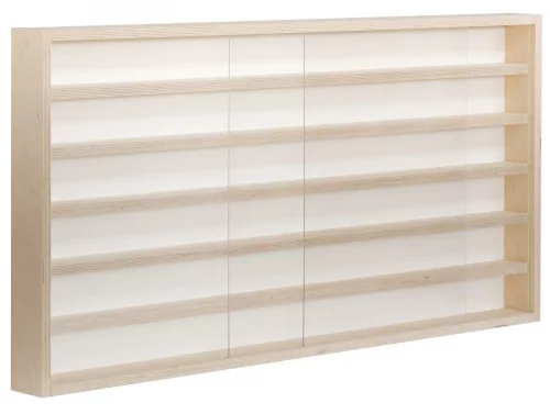 Fali vitrin modell szekrény polc 100x58x8,5 cm kisautó, modellvasút gyűjtő plexi tolóajtóval