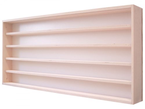Fali vitrin modell szekrény 5 polc 120x49x8,5 cm kisautó, kisautó, modellvasút gyűjtő plexi tolóajtó