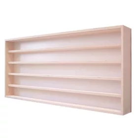 Fali vitrin modell szekrény 5 polc 125 x 49 x 8,5 cm makett kisautó, modellvasút gyűjtő plexi tolóaj
