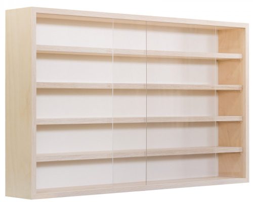 Fali vitrin modell szekrény 5 polc 80x49x8,5 cm kisautó, kisautó, modellvasút gyűjtő plexi tolóajtóv