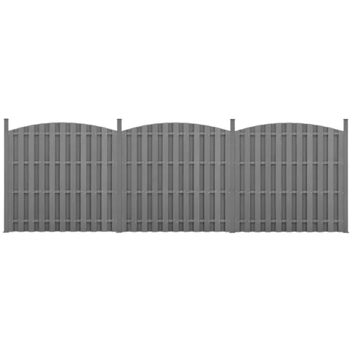 WPC félköríves kerítéspanel (165–185)×562 cm szürke időjárásálló kerti kerítés 3 elemből