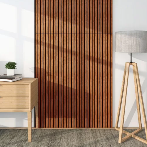 Akusztikus fali panel 4db 120x60 cm teakfa hatású lamellás falburkolat dekorpanel