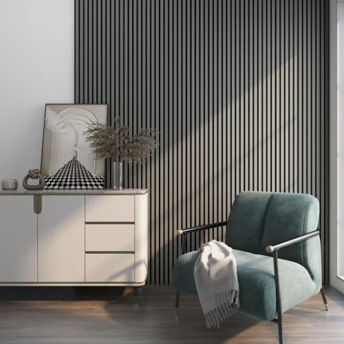 Akusztikus fali panel 4db 120x60 cm világosszürke tölgyfa hatású lamellás falburkolat dekorpanel