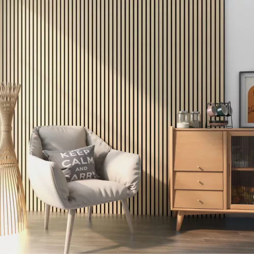 Akusztikus fali panel 12db 120x60 cm világos tölgyfa hatású lamellás falburkolat dekorpanel