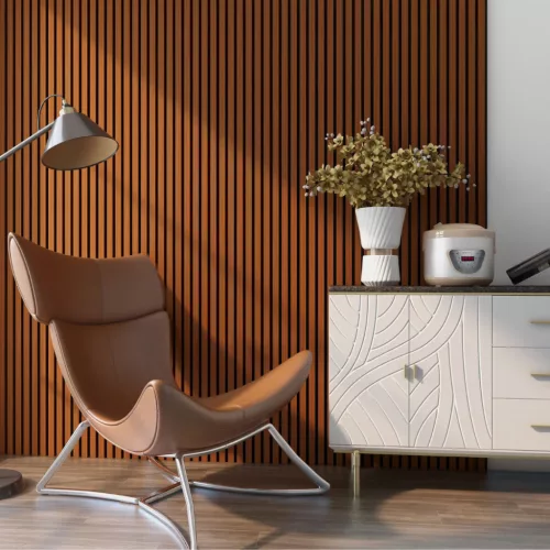 Akusztikus fali panel 16db 120x60 cm teakfa hatású lamellás falburkolat dekorpanel