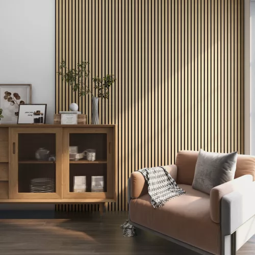 Akusztikus fali panel 16db 120x60 cm világos tölgyfa hatású lamellás falburkolat dekorpanel