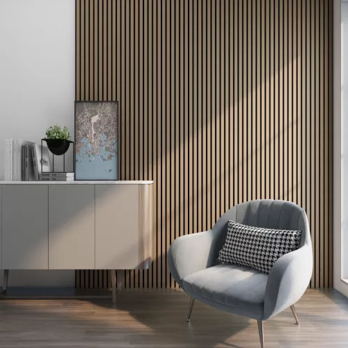 Akusztikus fali panel 16db 120x60 cm világos diófa-hatású lamellás falburkolat dekorpanel