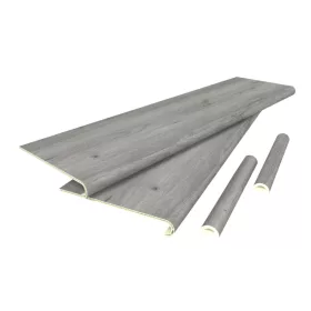   Lépcsőburkolat 8 db szett élvédővel tölgyfa hatású szürke PVC lépcsőfok burkolat, ragasztható lépcsőlap