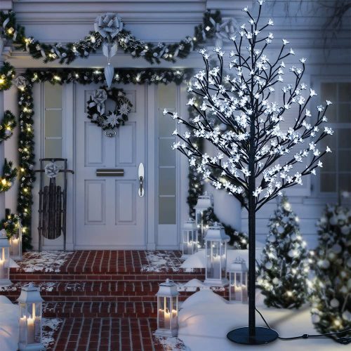 Illuminated decorative tree cherry blossom LED tree with remote control cold white light 220 cm indoor/outdoor