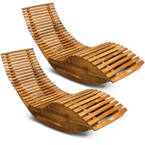 Beach chair 2 rocking chairs reclining chair ergonomic garden lounger made of acacia wood for sauna or spa