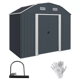   Horganyzott acél kerti kis ház 238x132x198 cm kerti tárolóház kültéri fészer sötétszürke szerszámos kamra ház 
