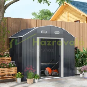   Horganyzott acél kerti kis ház 238x132x198 cm kerti tárolóház kültéri fészer sötétszürke szerszámos kamra ház 