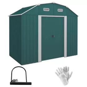   Horganyzott acél kerti kis ház 238x132x198 cm kerti tárolóház kültéri fészer zöld szerszámos kamra ház 