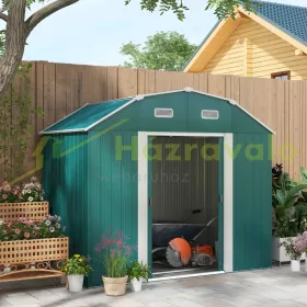   Horganyzott acél kerti kis ház 238x132x198 cm kerti tárolóház kültéri fészer zöld szerszámos kamra ház 