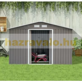   Horganyzott acél kerti kis ház alappal szürke színű kerti fészer szerszámos kamra ház 277x191x192 cm