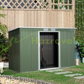 Kerti kis ház 280x130x172 cm horganyzott acél kerti tárolóház kültéri fészer zöld szerszámos kamra ház
