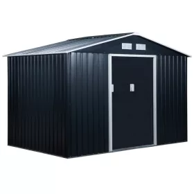   Horganyzott acél kerti kis ház alappal fekete kerti fészer szerszámos kamra ház 277x195x192 cm