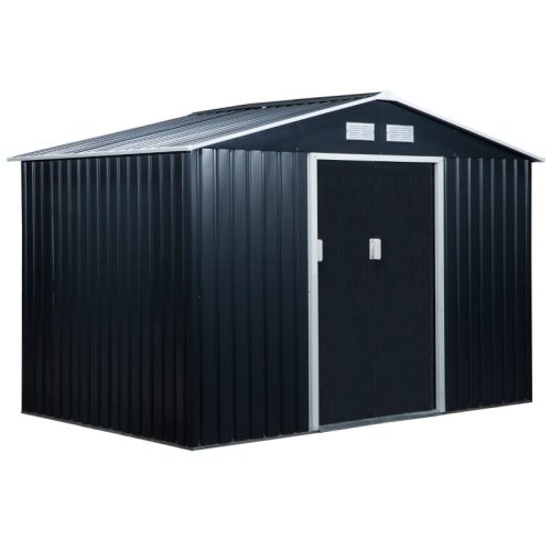 Galvanized steel garden small house with base black garden shed tool storage house 277x195x192 cm