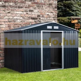  Horganyzott acél kerti kis ház alappal fekete kerti fészer szerszámos kamra ház 277x195x192 cm