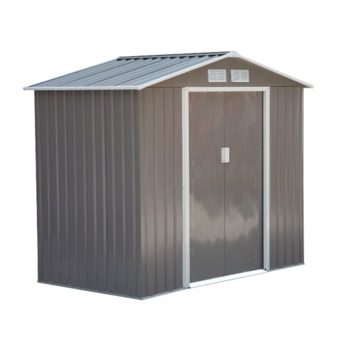 Galvanized steel garden small house with base 213x130x185 cm gray garden shed tool storage house 