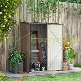 Kerti kis ház 161x94x196 cm fém kerti tárolóház kültéri fészer barna szerszámos kamra ház