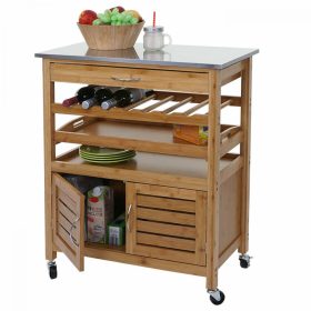   Konyhai kisszekrény fiókos konyhai tároló bambuszból rozsdamentes pulttal fiókkal 2 tálcával és kisszekrénnyel 