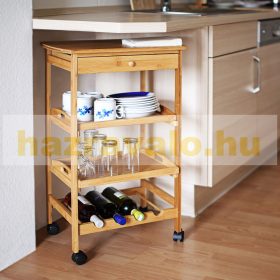   Gurulós 3 fiókos konyhai tároló bambuszból fiókkal 2 tálcával és bortartóval
