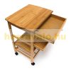 Rolling 3-drawer kitchen storage made of bamboo with a drawer with 2 trays and a wine rack