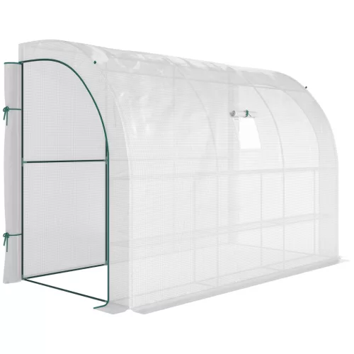 Kerti fóliasátor 300x150x213 cm 3 szintes, 6 polcos növényház, UV-álló fóliával, fehér