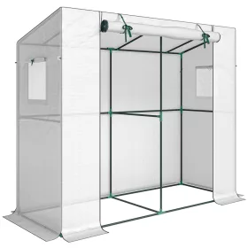   Fal mellé helyezhető mini fóliasátor 200x76x170 cm UV-álló növényház, feltekerhető ajtóval és szúnyoghálós ablakokkal, fehér