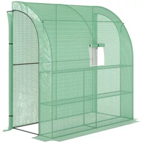   Kerti fóliasátor 200x100x215 cm fal mellé állítható növényház, UV-álló PE-fóliával, 2 cipzáras ajtóval, zöld