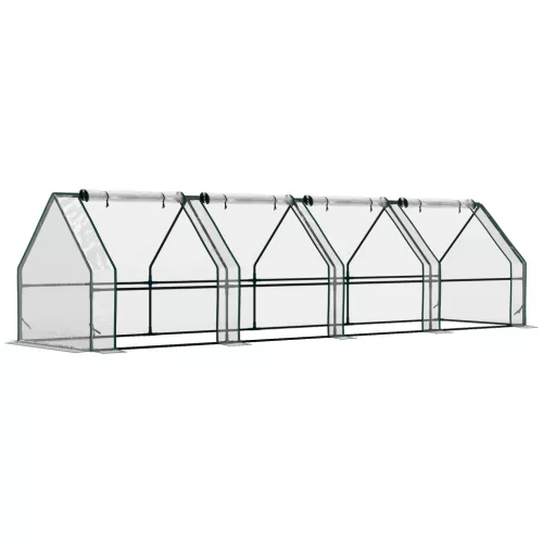 Alacsony fóliasátor 360x90x90 cm acélvázas növényház, 4 cipzáras nyílással, átlátszó