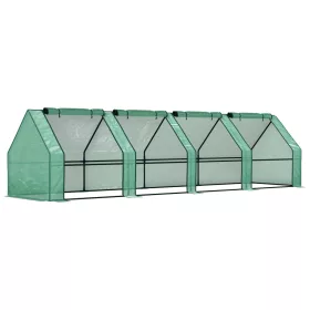   Alacsony fóliasátor 360x90x90 cm acélvázas növényház, 4 cipzáras nyílással, zöld