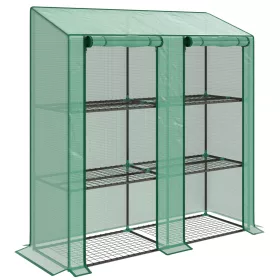   Mini fóliasátor 143x46x151 cm 3 szintes, 6 polcos palántanevelő növényház, fal mellé helyezhető, zöld