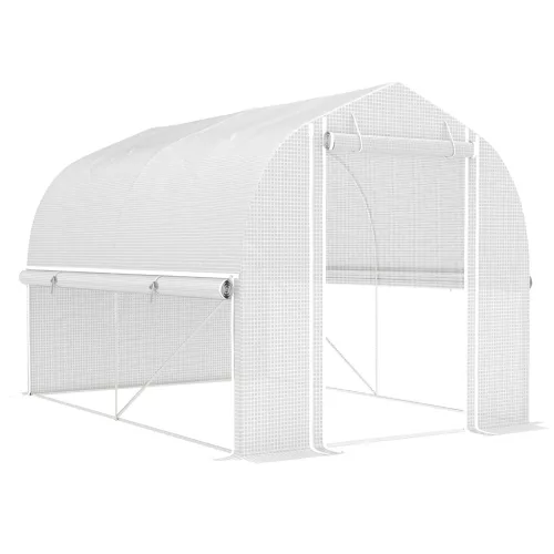 Kerti fóliasátor 300x200x200 cm 6 m², feltekerhető oldalfalakkal, UV-álló fóliával, fehér