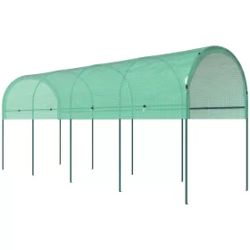   Kerti fóliasátor 400x120x170 cm zöld nyitott fóliasátor íves tetővel, acélvázzal és UV-álló fóliával