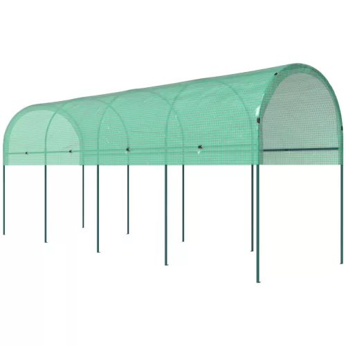 Kerti fóliasátor 400x120x170 cm zöld nyitott fóliasátor íves tetővel, acélvázzal és UV-álló fóliával