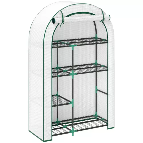 Mini fóliasátor 100x45x160 cm 4 szintes 7 polcos növényház, UV-álló fóliával, fehér