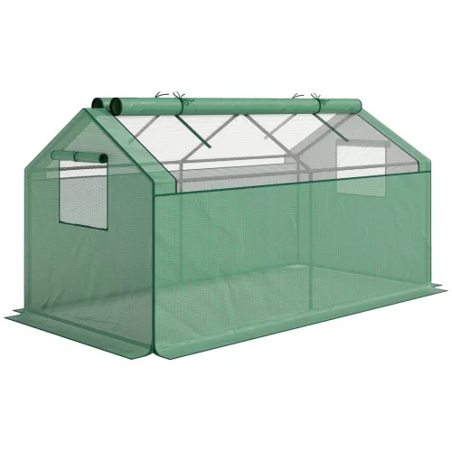 Mini fóliasátor 180x92x92 cm UV-álló, 130 g/m² PE fóliával, 2 szellőzőablakkal, zöld