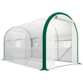   Alagút fóliasátor 358x210x210 cm horganyzott acélvázzal, UV-álló PE fóliával, 6 szellőzőablakkal, fehér