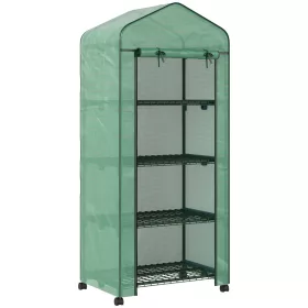   Mini fóliasátor 69x50x165 cm 4 polcos palántanevelő üvegház, acélvázzal és UV-álló fóliával, zöld