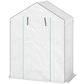   Kerti fóliasátor 143x74x190 cm 6 polccal, UV-álló fóliával, rovarhálós ablakokkal, fehér