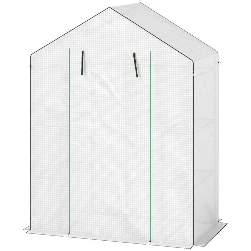 Kerti fóliasátor 143x74x190 cm 6 polccal, UV-álló fóliával, rovarhálós ablakokkal, fehér